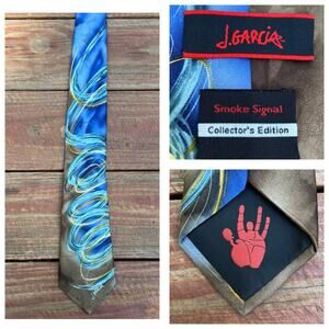 J Garcia Smoke Signal Silk Tie Collector's Edition Hand Logo Brown Blue Abstract